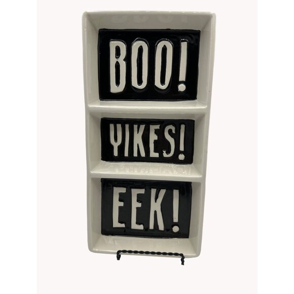 Jack o Lantern Lane Halloween Ceramic Tray Boo Yikes Eek Only 3 Compartments - Picture 1 of 7